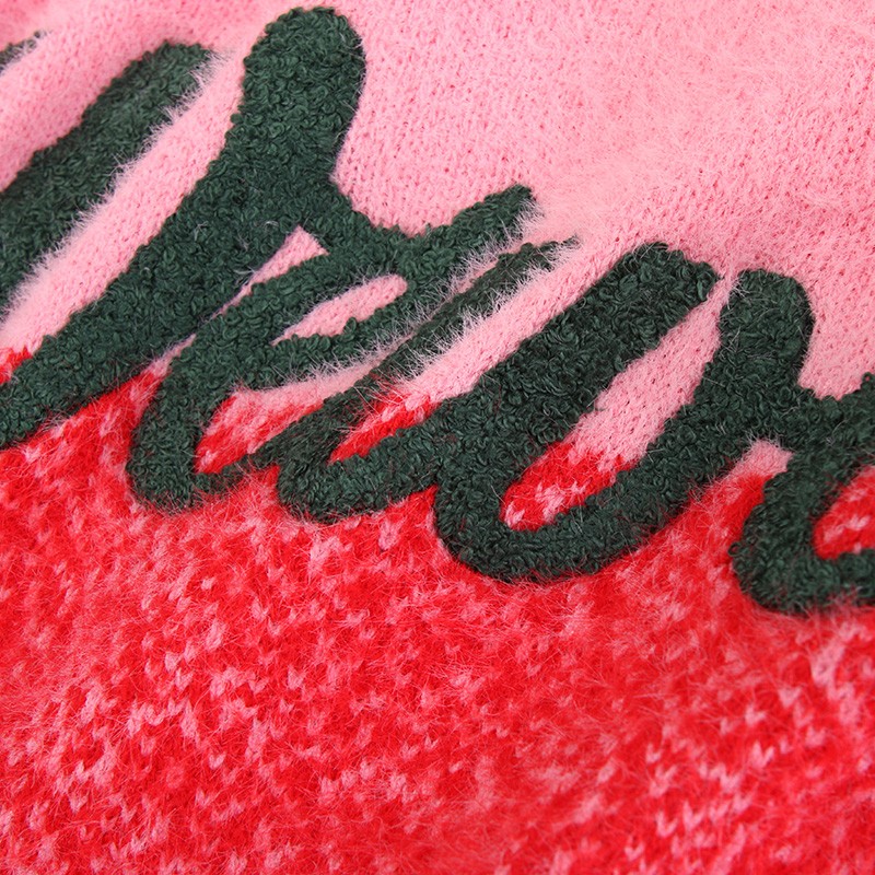 WEWE/唯唯 冬季新品圆领直筒粉红撞色字母减龄少女毛线衣4