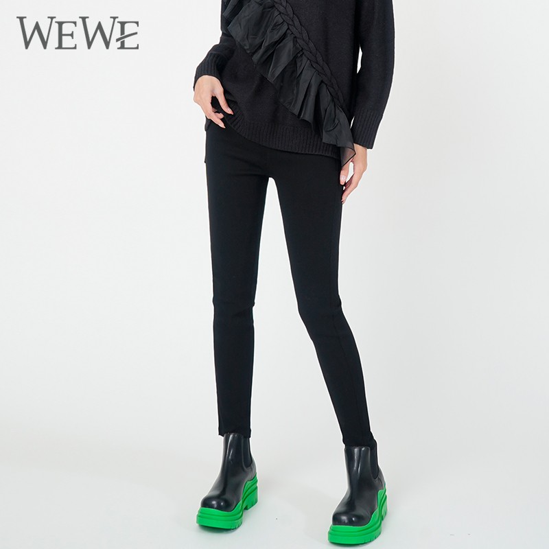 WEWE/唯唯 冬季新品高黑色束身显瘦加绒铅笔裤长裤1