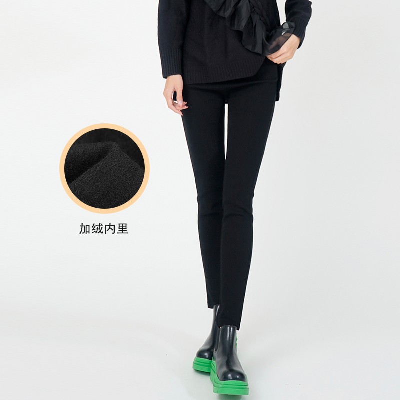 WEWE/唯唯 冬季新品高黑色束身显瘦加绒铅笔裤长裤2