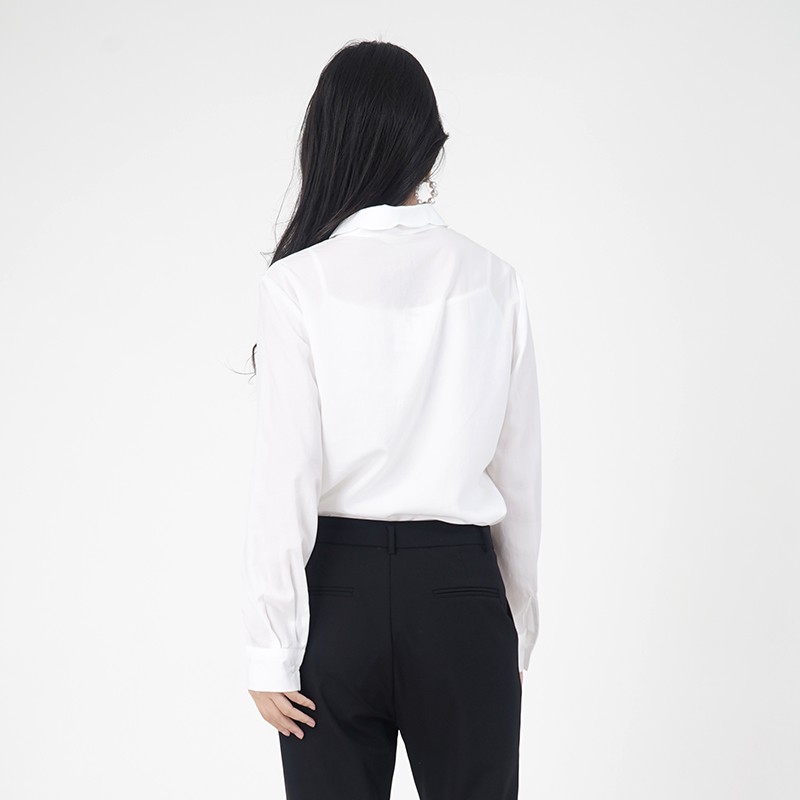 WEWE/唯唯 春季新品米白简约其实时尚OL单排扣舒适100%天丝衬衫5