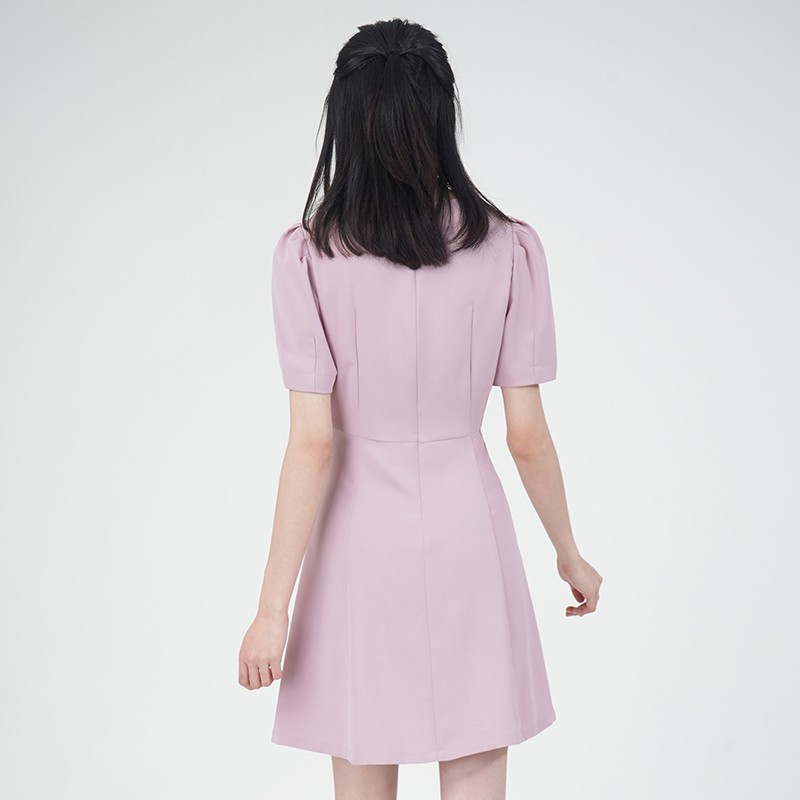 WEWE/唯唯 夏季新品纯色方领双肩带收腰显瘦气质A字连衣裙短裙5