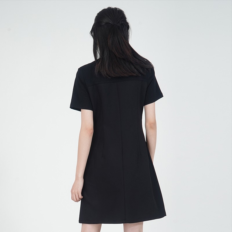 WEWE/唯唯 夏季新品黑色圆领塑腰单排扣时尚A字连衣裙5