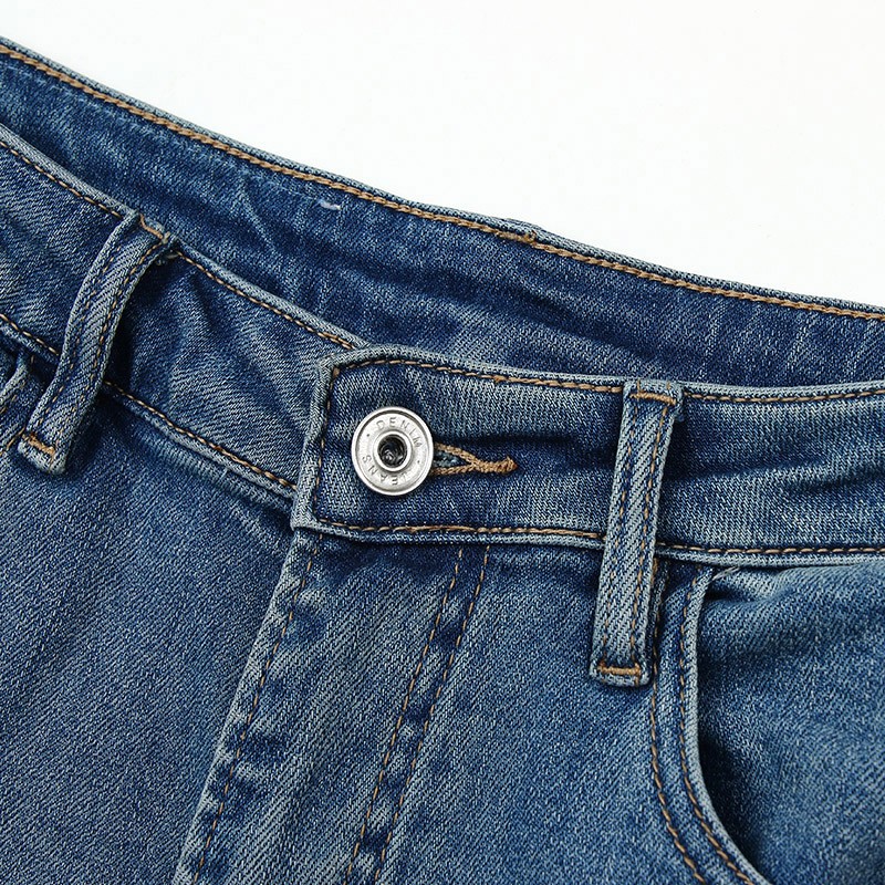 WEWE/唯唯 夏季新品蓝色水洗磨白开叉复古喇叭裤牛仔裤4