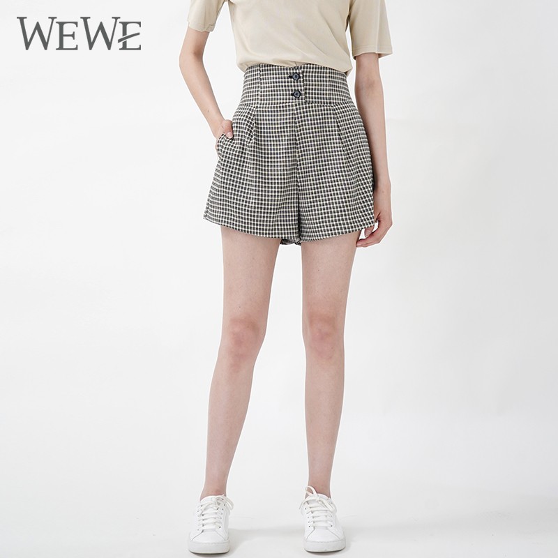 WEWE/唯唯 夏季新品高腰塑腰双色宽松休闲阔腿短裤1