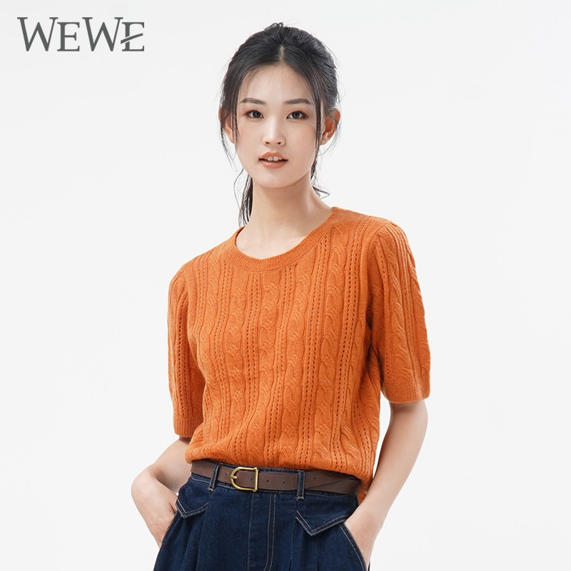 WEWE/唯唯 秋季圆领短袖麻花纹针织毛线衣1