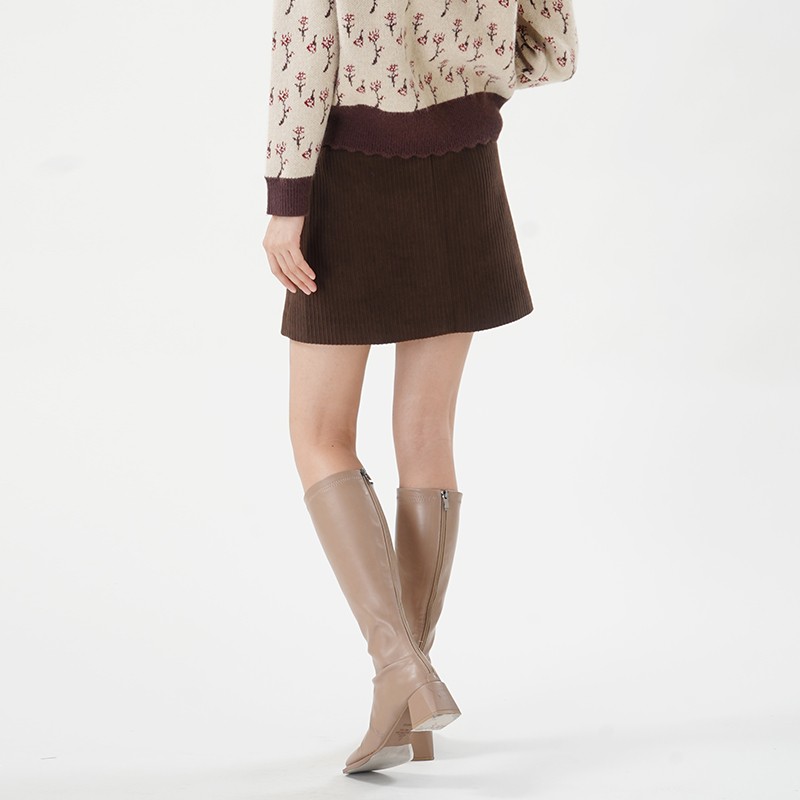 WEWE/唯唯 冬季纯色前拉链个性时尚A字短裙5