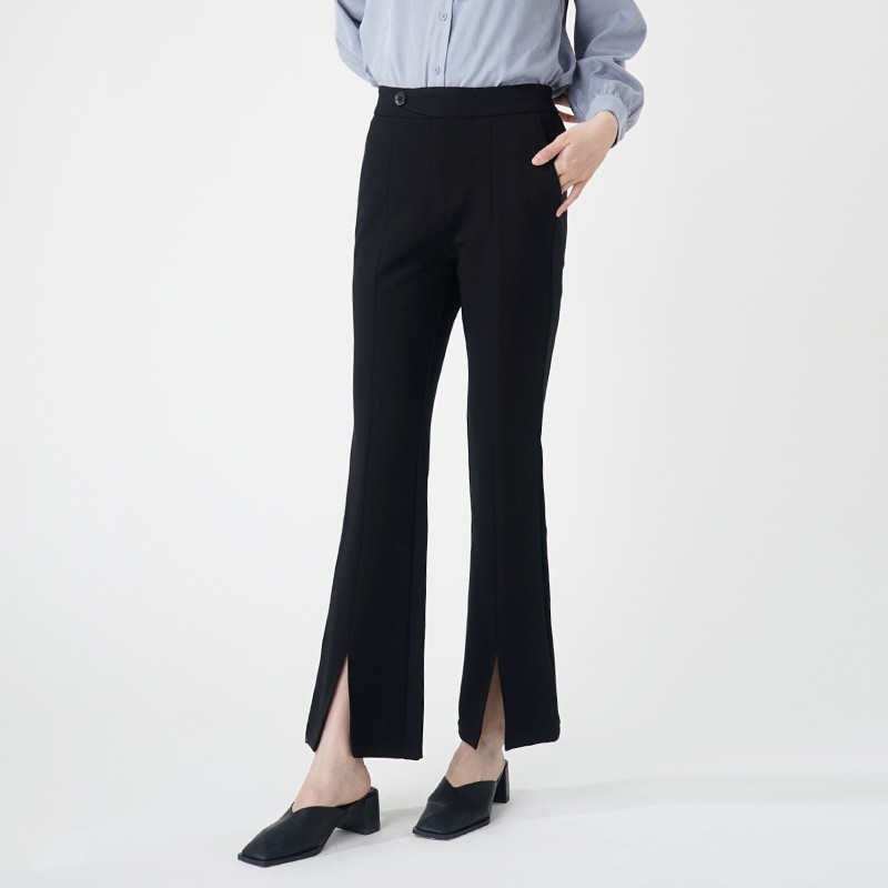 WEWE/唯唯 2024春季黑色高腰束身显瘦喇叭裤长裤2