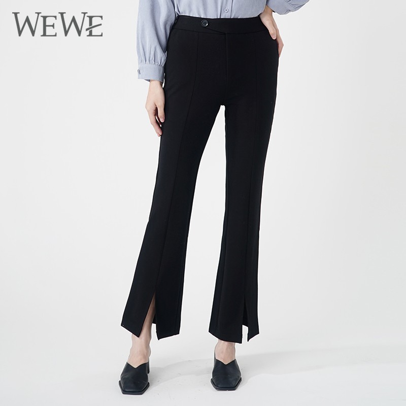 WEWE/唯唯 2024春季黑色高腰束身显瘦喇叭裤长裤1